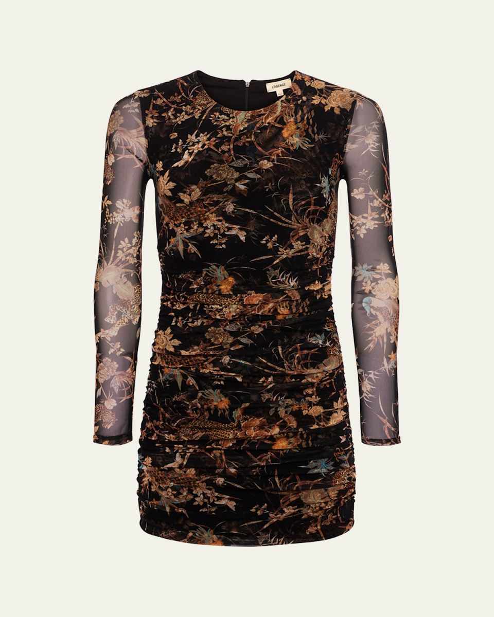 Tapestry Jungle Sunny Ruched Mesh Mini Dress